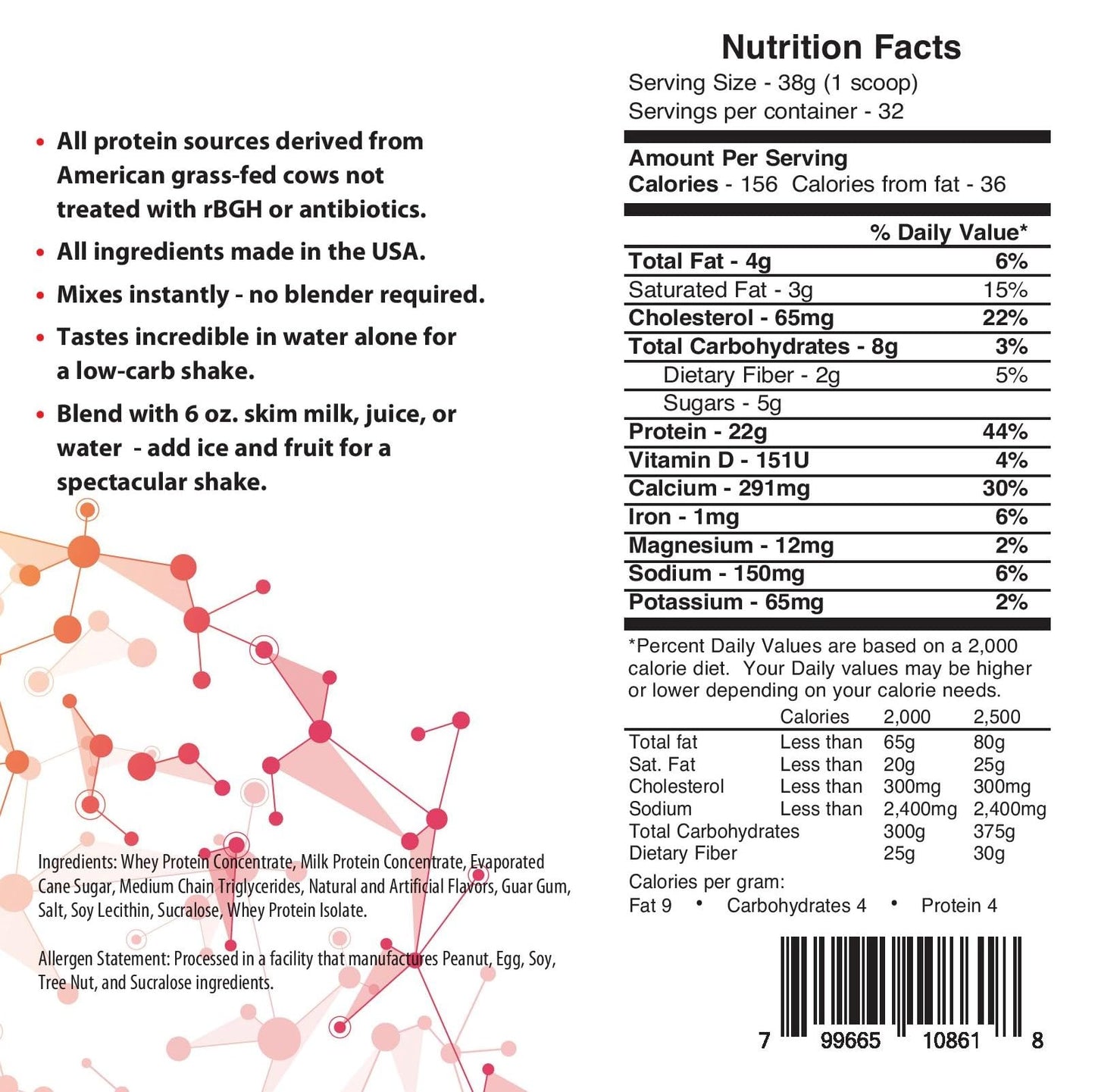 The Diet Doc Precision Protein Blend- 100% Grass Fed Whey Protein Concentrate and Isolate Blend - 22g of Protein - 32 Servings -  2.2lb