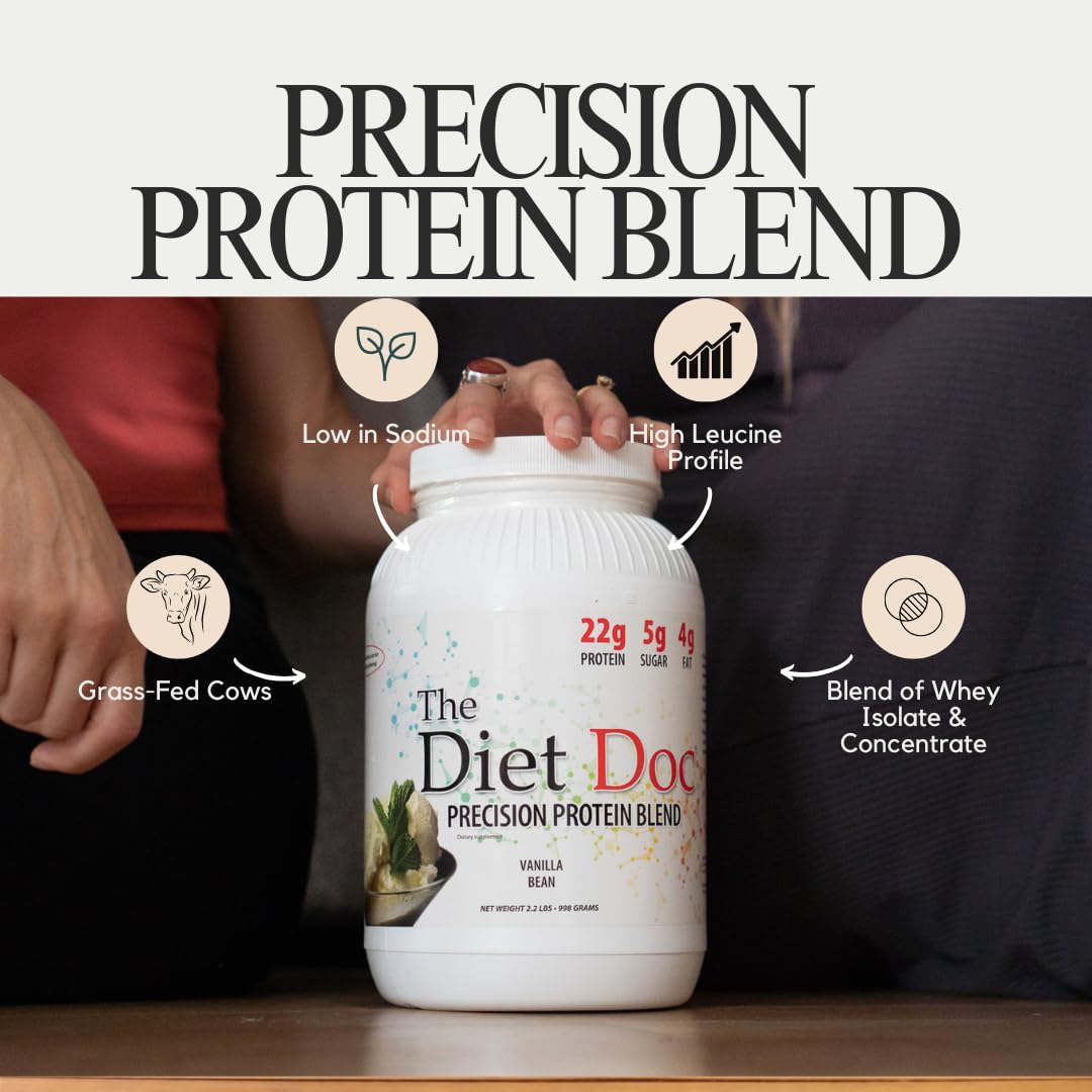 The Diet Doc Precision Protein Blend- 100% Grass Fed Whey Protein Concentrate and Isolate Blend - 22g of Protein - 32 Servings -  2.2lb