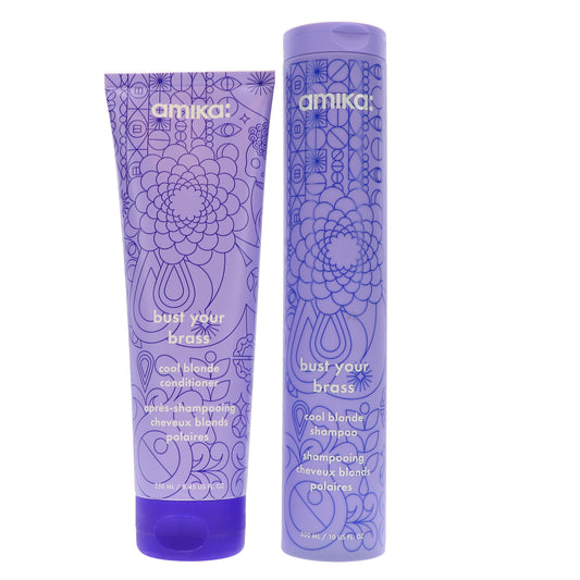 Amika Bust Your Brass Cool Blonde Shampoo 10 oz & Conditioner 8.45 oz Combo Pack