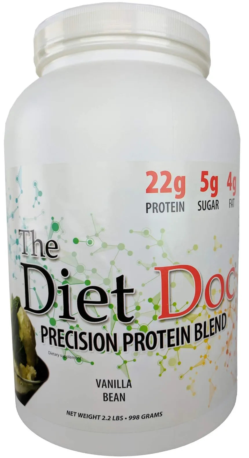 The Diet Doc Precision Protein Blend- 100% Grass Fed Whey Protein Concentrate and Isolate Blend - 22g of Protein - 32 Servings -  2.2lb