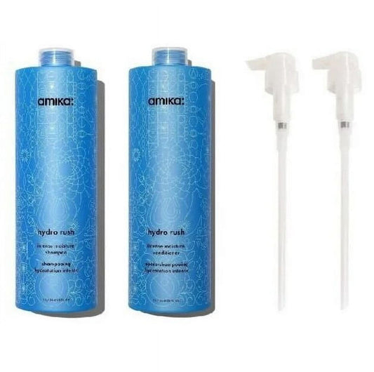 Amika Hydro Rush Instense Moisture Shampoo and Conditioner Duo with pumps