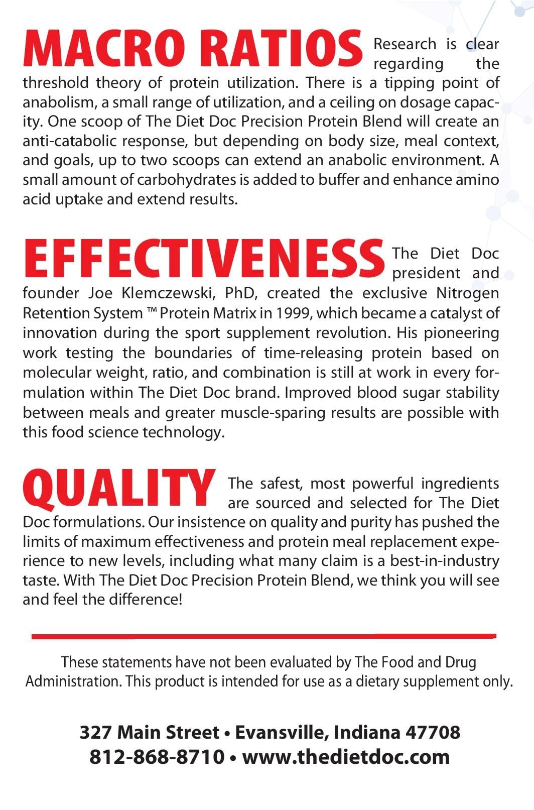 The Diet Doc Precision Protein Blend- 100% Grass Fed Whey Protein Concentrate and Isolate Blend - 22g of Protein - 32 Servings -  2.2lb